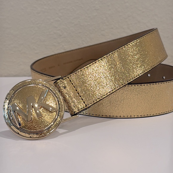 Michael Kors Gold Crackle Metallic Leather Belt (size small) - Picture 1 of 7